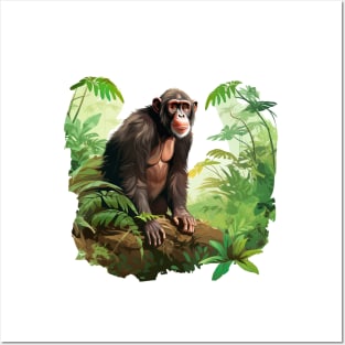 Cute Chimpanzee In Jungle Posters and Art